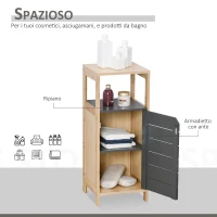 HOMCOM Mobiletto da Bagno Salvaspazio in Bambù, Armadietto da terra con Ripiano per Camera da letto, Grigio(m-5)