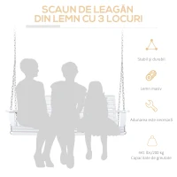 Outsunny Balansoar Suspendat pentru Exterior din Lemn de Brad cu Masă Rabatabilă și Suporturi pentru Pahare, Balansoar de Grădină pentru 2-3 Locuri, Alb(m-4)