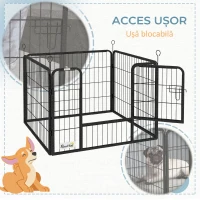 PawHut Gard pentru Câini Pliabil din Metal, pentru Interior și Exterior cu Ușă și Țăruși, 82x82x60cm Gri(m-7)