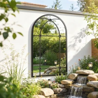 Outsunny Arched Mirror, Shatterproof Acrylic Windowpane Wall Mounted Mirror with Robust Metal Frame, 100 x 60 cm, Black(m-10)