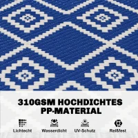 Outsunny Terrasvloerkleed voor buiten, weerbestendig, modern ontwerp, 182 cm x 274 cm x 0,3 cm, Blauw + Wit(m-4)