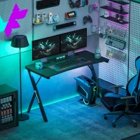 HOMCOM Birou Gaming cu lumini LED RGB reglabil și picioare în formă de K, din lemn și oțel, 120x60x75 cm, negru(m-4)