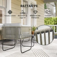 Outsunny Set da Giardino Rattan con Divanetto 2 Posti, 2 Poltrone e Tavolino in Vetro, Cuscini Sfoderabili, Grigio(m-5)