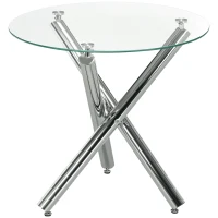 HOMCOM Tavolo da Pranzo Rotondo per 2-4 Persone in Vetro e Gambe in Acciaio, Ø80x74cm(m-1)
