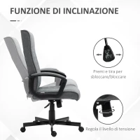 Vinsetto Sedia da Ufficio Girevole con Funzione Dondolo e Altezza Regolabile, 65x72x102-112.5cm, Grigio(m-5)