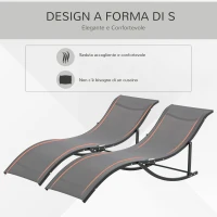 Outsunny Set 2 Sdraio da Giardino Pieghevoli, Lettino Prendisole in Alluminio e Textilene, 61x165x63 cm(m-4)