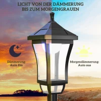 Outsunny Solar tuinlantaarn 127 cm – koudwit LED, lichtsensor, IP44(m-5)
