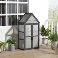Outsunny kas met 3 planken, massief hout, behuizing van polycarbonaat, grijs, 70,5 x 42 x 132 cm(m-9)