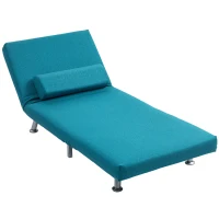 HOMCOM Single Linen-Feel Sleeper Chair - Dark Blue(m-11)
