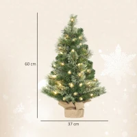 HOMCOM Brad de Crăciun Mic, Înălțime 60 cm cu 35 Luminite LED Albe, 68 Crengi Dese și Ignifuge, Verde(m-3)