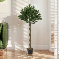 Outsunny Artificial Bay Laurel Topiary Trees with Twisted Trunk, Realistic Lush Topiary Ball Tree with Weighted Pot, Set of 2(m-3)