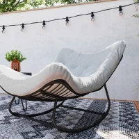 Outsunny Rattan Schommelstoel Tuinbank met Stalen Frame en Kussen Schommelbank 98 x 111 x 74 cm Grijs(m-9)