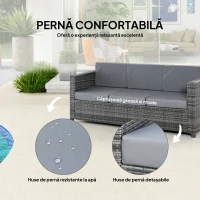 Outsunny Canapea pentru Exterior cu 3 Locuri din Ratan PE, Canapea cu Perne Tapițate și Huse Detasabile, Cadru Metalic pentru Grădină, Terasă și Balcon, 185x70x80 cm, Gri(m-5)