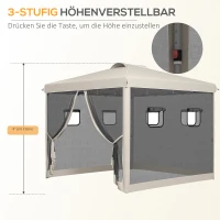 Outsunny Opvouwbare paviljoen met verstelbare hoogte, netgordijnen, draagtas, metalen frame, 3 x 3 x 3 m, Beige(m-5)