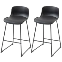 HOMCOM Modern Bar Stools Set of 2, PU Leather Barstools, Counter Height Kitchen Chairs for Breakfast Bars, Dining Room, Black(m-11)