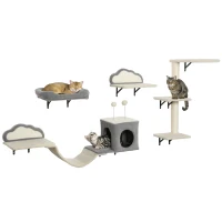 PawHut Wandgemonteerd krabpaal-set, sisal krabvlakken, 4 delen, voor 1-3 katten, Beige(m-11)