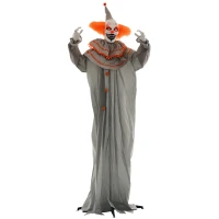 HOMCOM Halloween Decoratie Clown, Flexibele Armen, Geactiveerd door Aanraking/Geluiden, Lichtgevende Ogen(m-10)