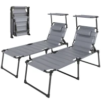 Outsunny Lot de 2 Bains de soleil transats pliables grand confort dossier pare-soleil réglables multi-positions, gris(m-14)