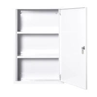 kleankin Botiquín de Pared de Metal con 3 Estantes y Cierre con Llave Armario de Medicamentos 40x18x60 cm Blanco(m-12)
