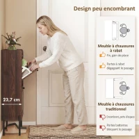 HOMCOM Meuble à Chaussures 16 Paires, 2 Tiroirs, Portes en Rotin et Étagères Réglables, 80x23,7x99,5cm, Marron Foncé(m-4)