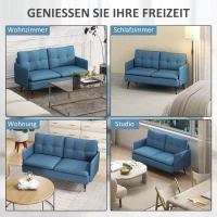 HOMCOM 2er-Sofa im Retrodesign, mit Knopfheftung, Sofa, Leinenoptik, Dunkelblau(m-7)