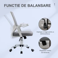 Vinsetto Sedia da Ufficio Ergonomica con Braccioli e Supporto Lombare, in Tessuto Effetto Lino, 62.5x55x94-104 cm, Grigia(m-5)