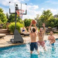 SPORTNOW Mobiler Basketballkorb, höhenverstellbar von 2,45-3,05 m, bruchsicheres Backboard, Handkurbel-Höhenverstellung(m-9)
