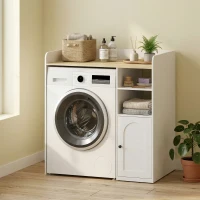 HOMCOM Kast boven de wasmachine met Soft-Close scharnieren, moderne badkamerorganizer boven toilet met open vakken(m-9)