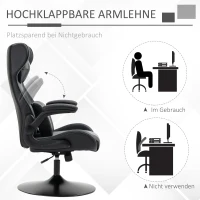 Vinsetto Gamingstoel, hoogteverstelbaar & draaibaar, Kunstlederen bekleding, opklapbare armleuningen, Zwart+Grijs(m-6)
