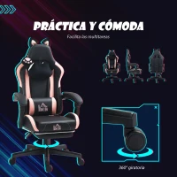 HOMCOM Silla Gamer Reclinable con Altura Ajustable Reposapiés Retráctil Soporte Lumbar y Reposacabezas Desmontable Negro(m-7)