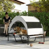 PawHut Lettino per Cani con Copertura a 3 Lati Rimovibile, in Poliestere e Acciaio, 106x76x94 cm, Grigio Chiaro e Nero(m-8)