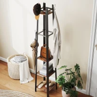 HOMCOM Perchero de Pie de 4 Niveles con 4 Estantes 8 Ganchos con Estructura Metálica para Colgar Ropa Sombrero Marrón Rústico(m-8)
