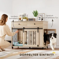 PawHut Hondenbench op wielen, 2 deuren, 2 lades, voor middelgrote en grote honden, hout, staal(m-6)