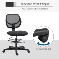 Vinsetto Chaise de bureau assise haute en maille hauteur réglable 50-70 cm avec repose-pied pivotant 360° noir(m-7)