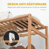 HOMCOM Cuier din Bambus cu Rafturi pe 6 Niveluri și Bară pentru Umerașe, 90x30x145 cm, Lemn Natural(m-7)