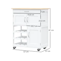 HOMCOM Carro de Servicio con Cajón 2 Armarios de Almacenaje y 3 Estantes Abiertos de 9 Botellas 67x37x87 cm Blanco(m-3)