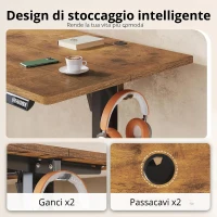 Scrivania elettrica regolabile in altezza, motore silenzioso con 3 posizioni di memoria, 140×70 cm, 72–118 cm, 140x70x72-118 cm, Marrone(m-4)