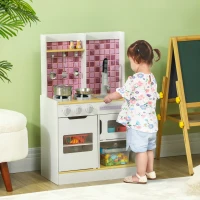 AIYAPLAY Kids Play Kitchen, Pretend Play Kitchen with Realistic Oven, Stove, Sink, Kitchen, Accessories, White(m-2)