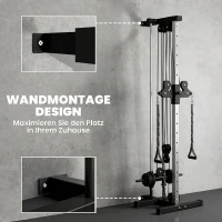 SPORTNOW Verstelbare Krachtstation 25-165 cm met Dual-Pulley-Systemen en Adapters 62 x 60 x 200 cm Zwart(m-5)