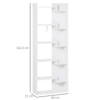 HOMCOM Estantería de 6 Niveles Librería Vertical de Forma Irregular Diseño Moderno Sistema Antivuelco 60x21x162,5 cm Blanco(m-3)