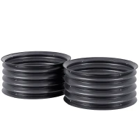 Outsunny 2-delige set verzinkte plantenbakken, Ø60 x 30H cm bloempotten met open bodem voor diverse planten, Donkergrijs(m-1)