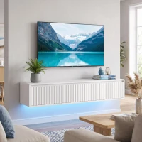 HOMCOM Corp TV Suspendat Flotant 120 cm cu Iluminare LED și Prize, Mobilier TV pentru Televizor 165,1 cm, Alb(m-5)