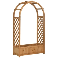 Outsunny Raised Garden Bed with Arch Trellis, Freestanding Garden Planter Box for Vine Climbing Plant Flower Herb, Brown(m-1)