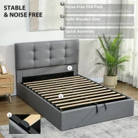 HOMCOM 4ft6 Double Ottoman Bed with Gas Lift Storage - Grey(m-7)