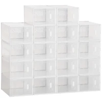 HOMCOM Organizador de Zapatos Modular Estantería Modulable con 18 Cubos Puertas Magnéticas 25x35x19 cm Transparente(m-1)