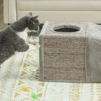 PawHut Kattentunnel met 2 Kattenholen, Kraboppervlakken en Balspeelgoed, 98 cm x 30 cm x 30 cm, Bruin + Grijs(m-8)