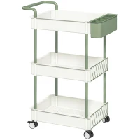HOMCOM Trolley, 3 verdiepingen, hangmand, duwhandgreep, 4 wielen, metalen frame, wit, 50 x 29,4 x 77 cm(m-1)