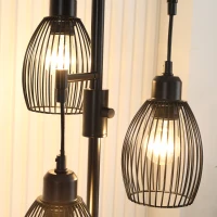 HOMCOM Lampadar Industrial cu 3 Abajururi și Intensitate Reglabilă, din Oțel, 30x30x170,5 cm, Negru(m-8)