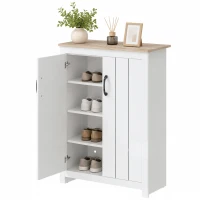 HOMCOM Sapateira 4 Níveis 12 Pares Armário para Sapatos 2 Portas e Prateleiras Ajustáveis 80x32,8x105 cm Carvalho e Branco(m-11)