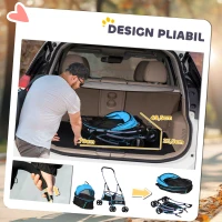 PawHut Cărucior pentru câini convertibil, cu 2 lese și pernă, din oțel și poliester, 82x49.5x98 cm, albastru și negru(m-6)
